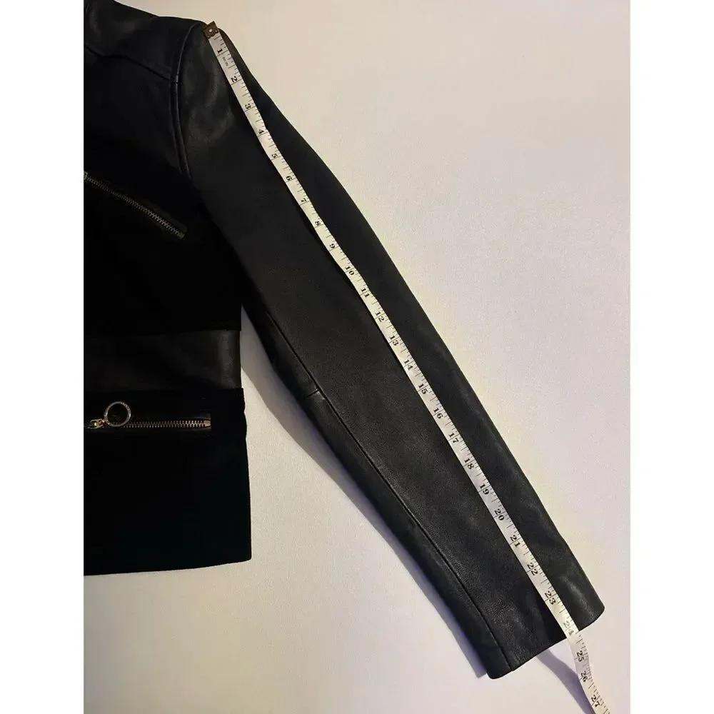 Rare ~Michael Michael Kors Suede-Paneled Lamb Leather Jacket in Black Size 10